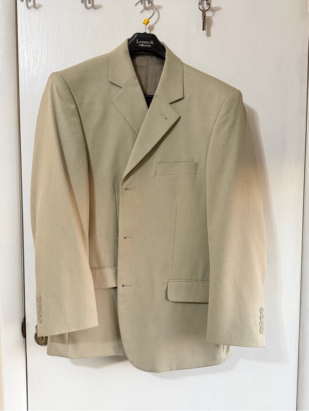Men’s Beige Suit Jacket Blazer Wool Blend Tailored Classic Formal size L